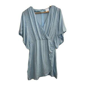 Skyler + Madison Blue Flutter Sleeve Mini Wrap Dress Animal Print Size Large Q